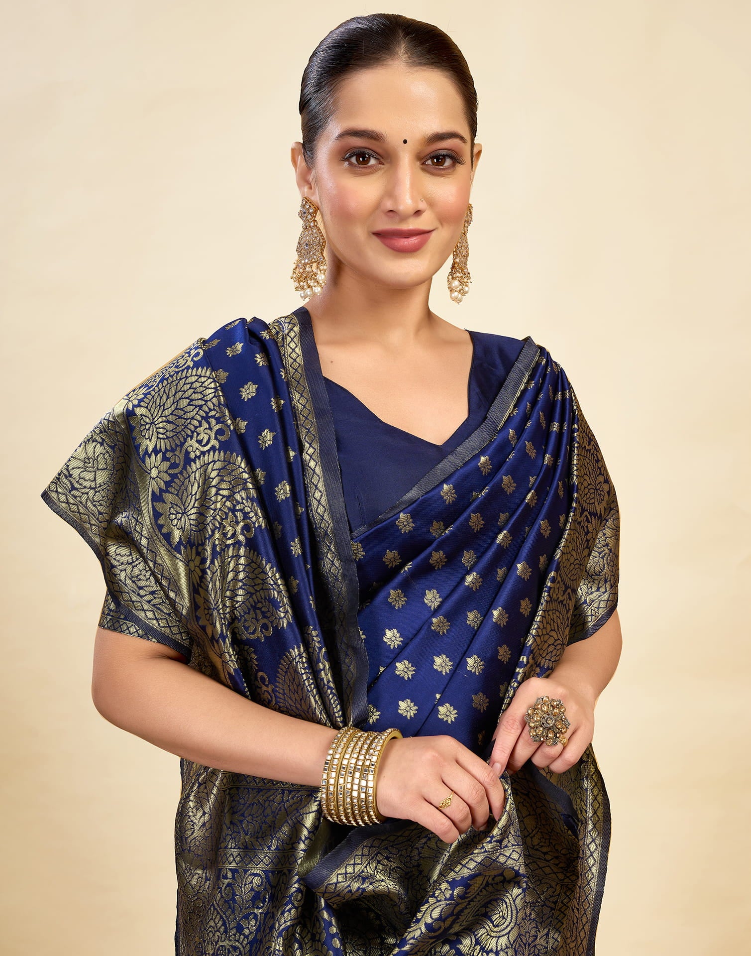 Navy Blue Silk Weaving Banarasi Saree