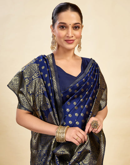 Blue Silk Blend Woven Banarasi Saree