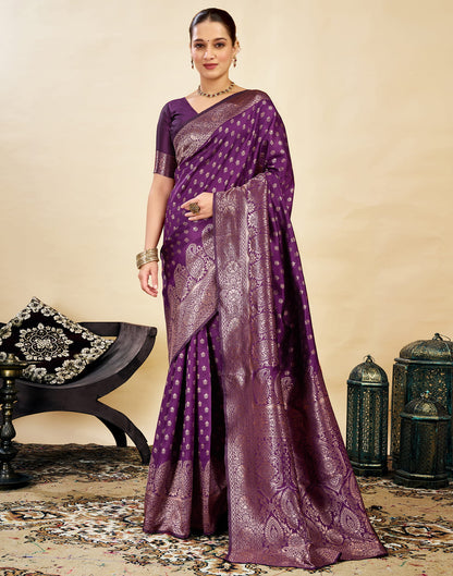 Purple Silk Blend Woven Banarasi Saree