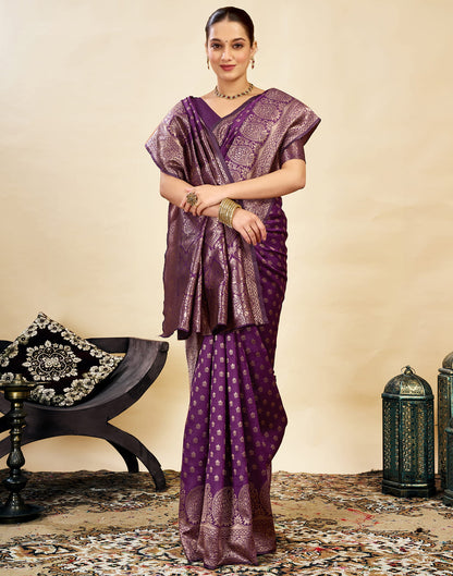 Purple Silk Blend Woven Banarasi Saree