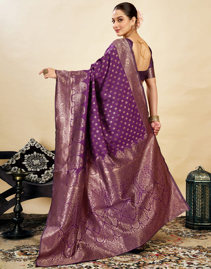 Wine Silk Weaving Banarasi Saree