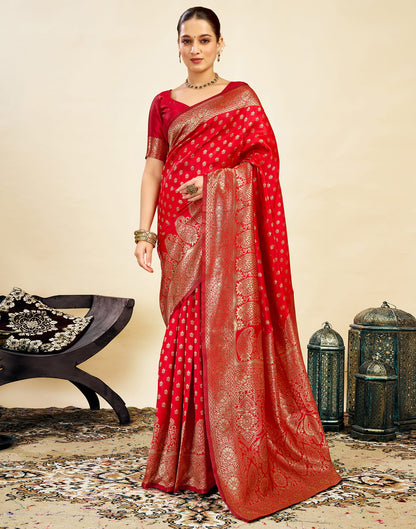 Red Silk Blend Woven Banarasi Saree