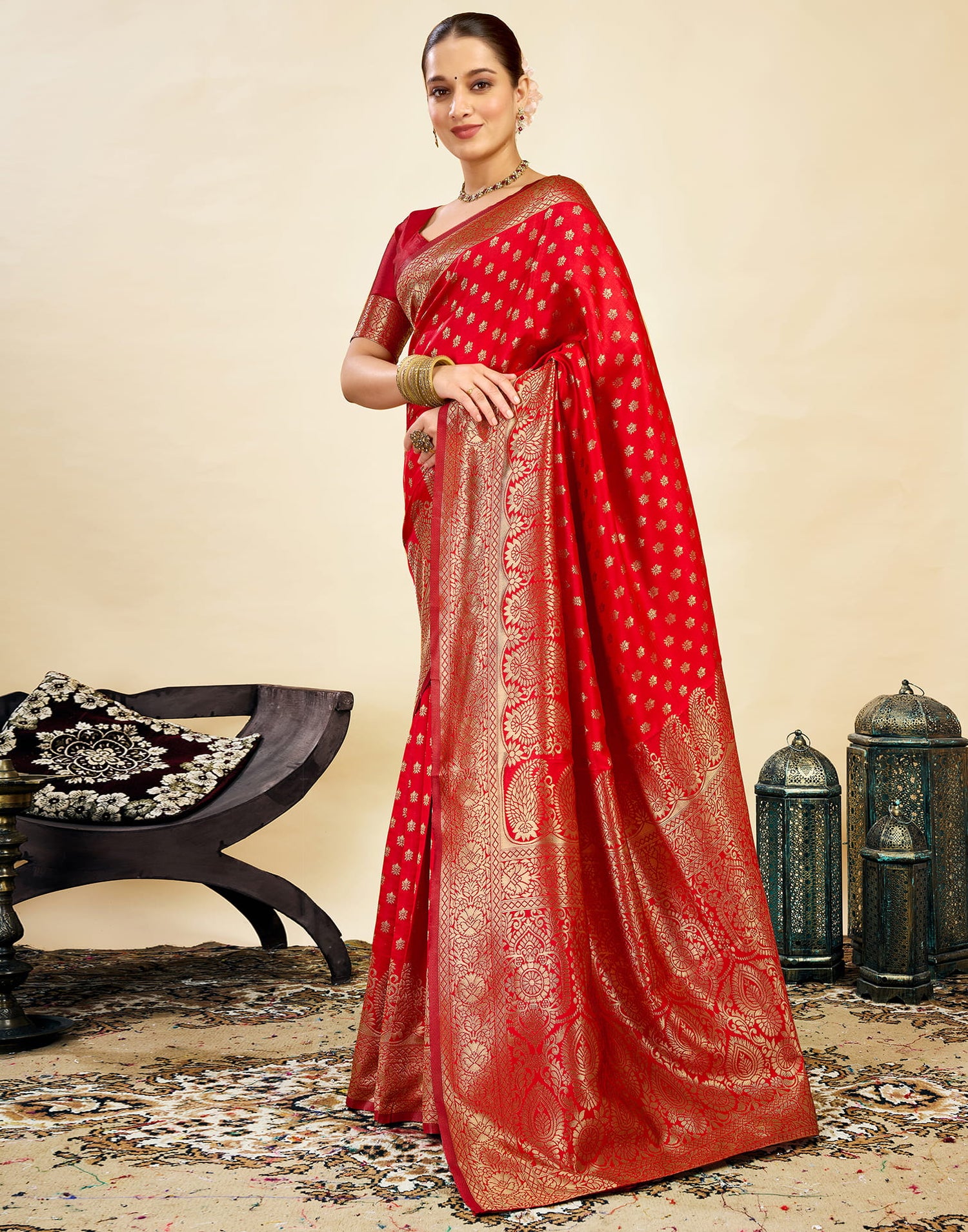 Red Silk Weaving Banarasi Saree