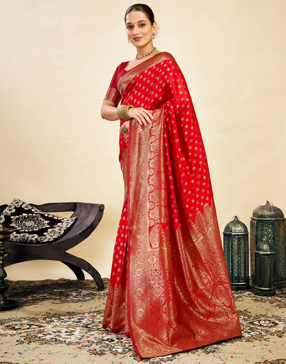 Red Silk Blend Woven Banarasi Saree