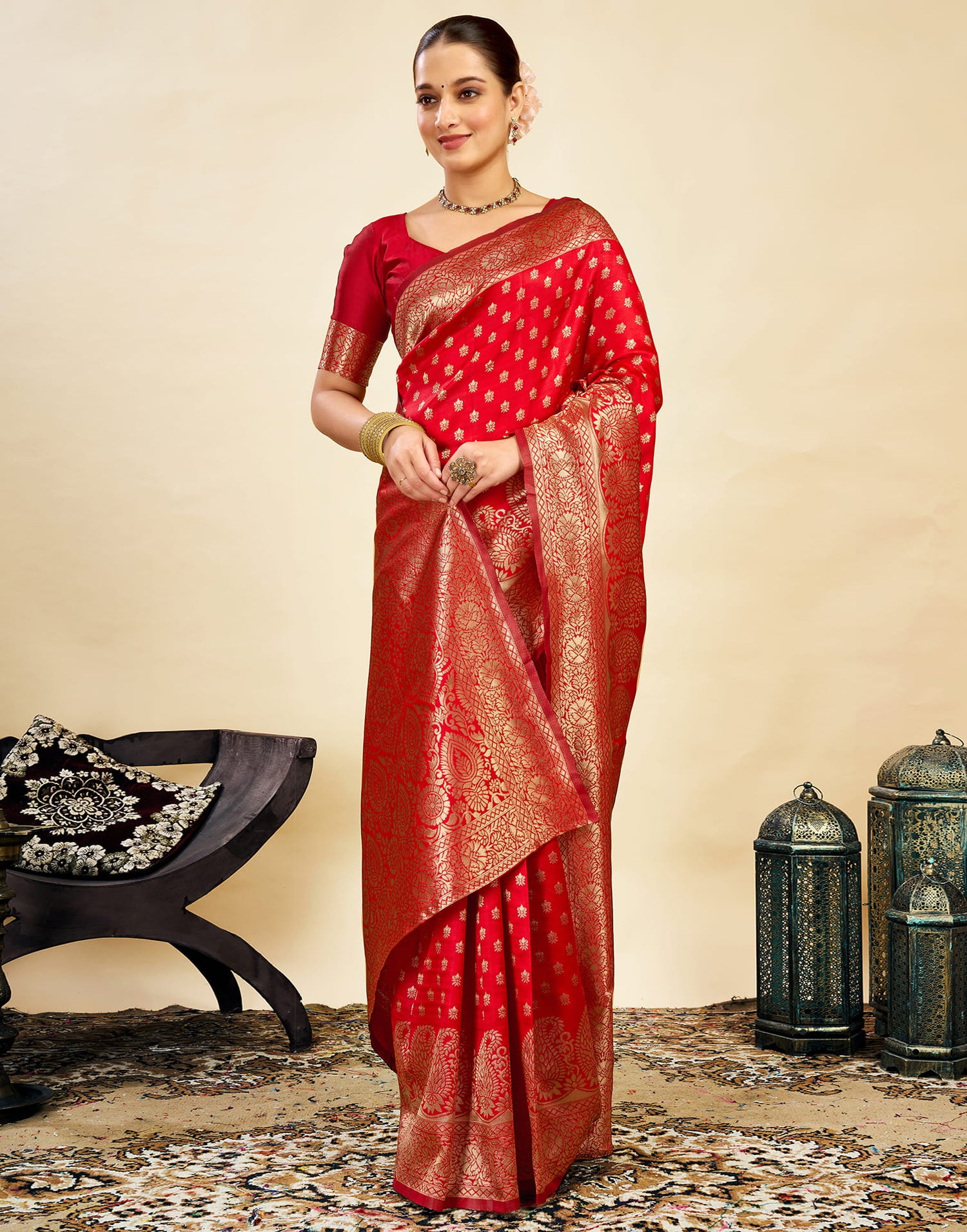 Red Silk Weaving Banarasi Saree