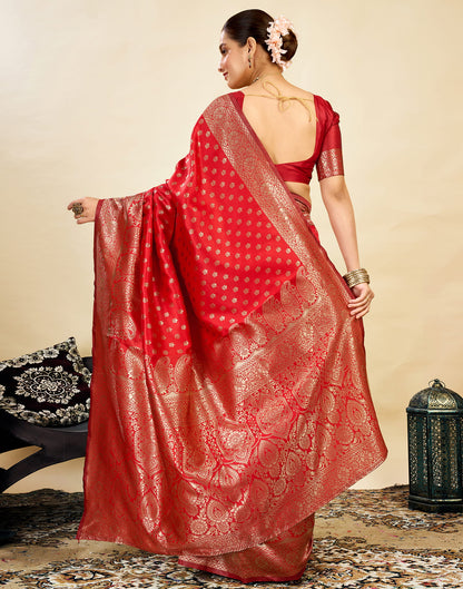 Red Silk Blend Woven Banarasi Saree