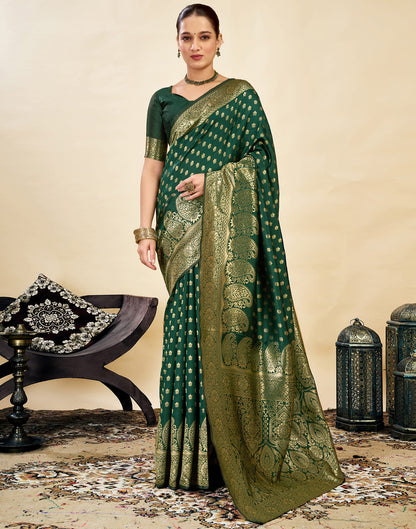 Green Silk Blend Woven Banarasi Saree