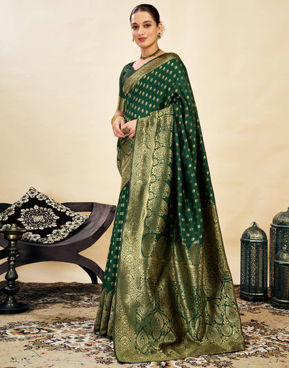 Green Silk Blend Woven Banarasi Saree