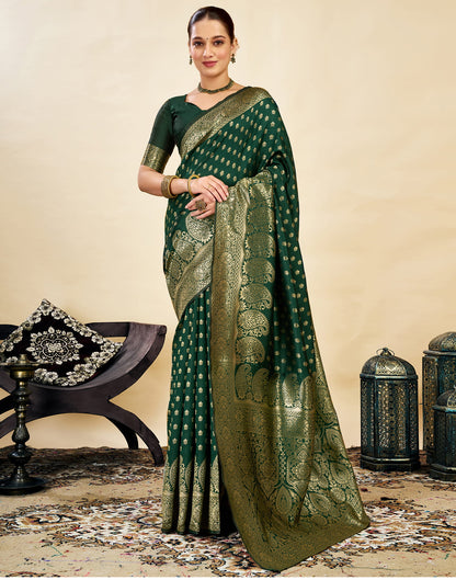 Dark Green Silk Weaving Banarasi Saree