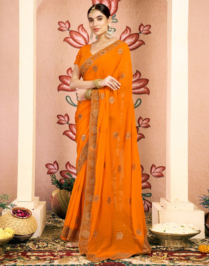 Yellow Georgette Embroidery Embellished Saree