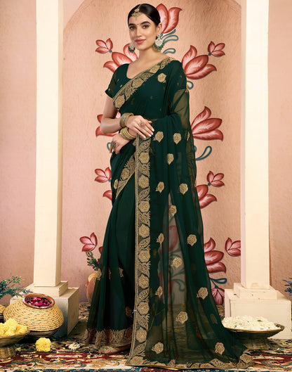 Green Georgette Embroidery Embellished Saree