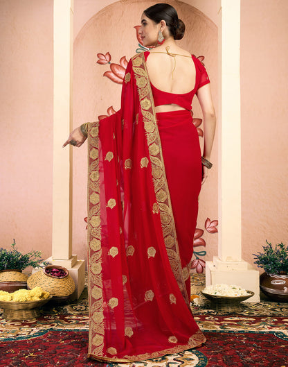 Red Georgette Embroidery Embellished Saree