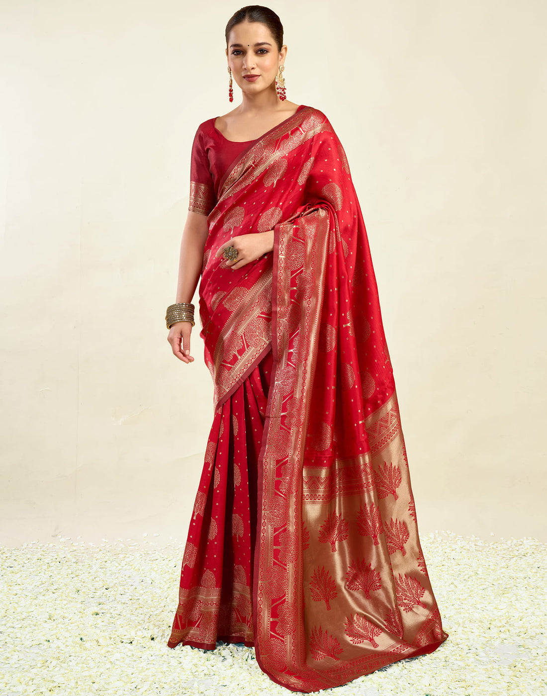 Red Silk Blend Woven Banarasi Saree