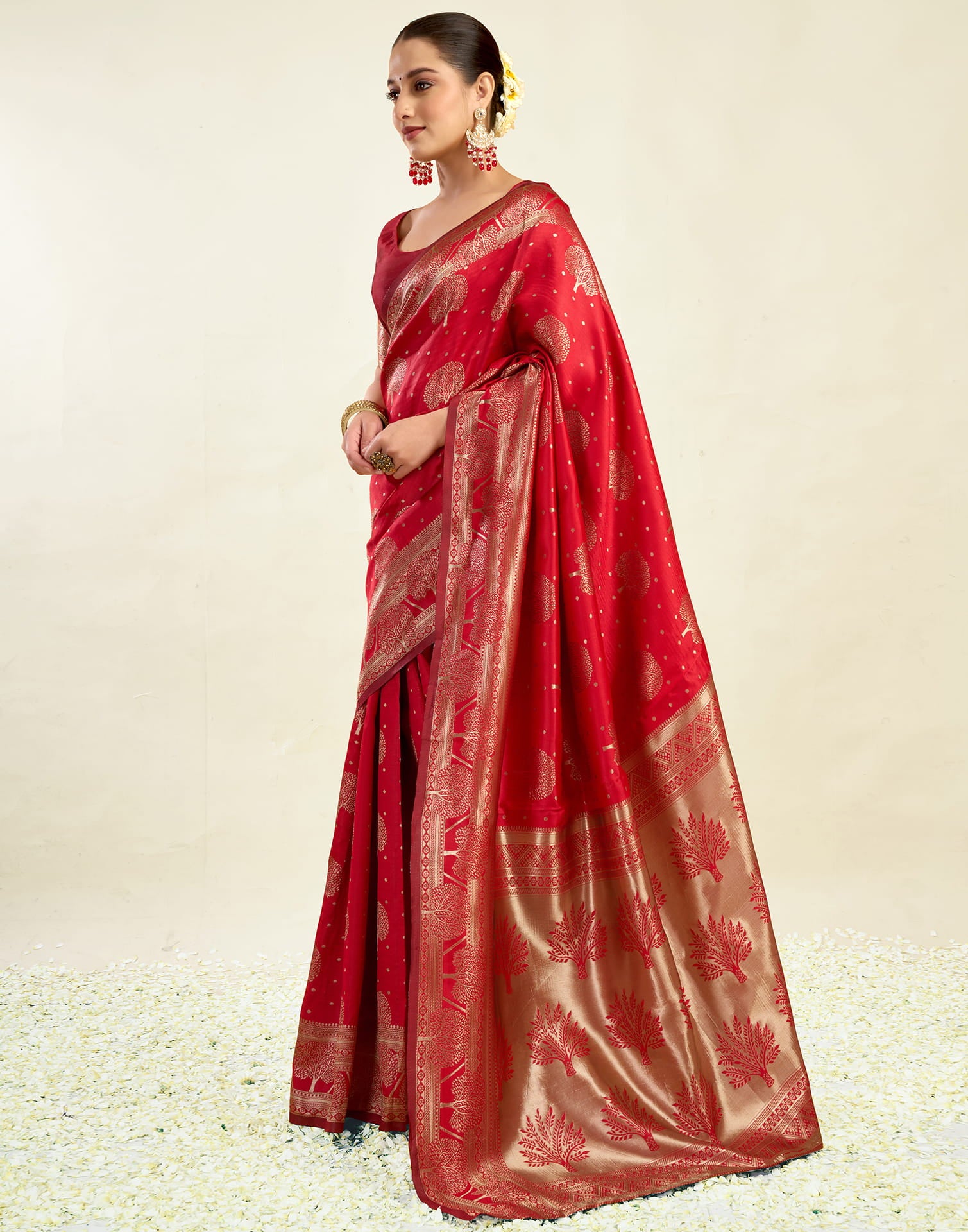 Red Silk Blend Woven Banarasi Saree