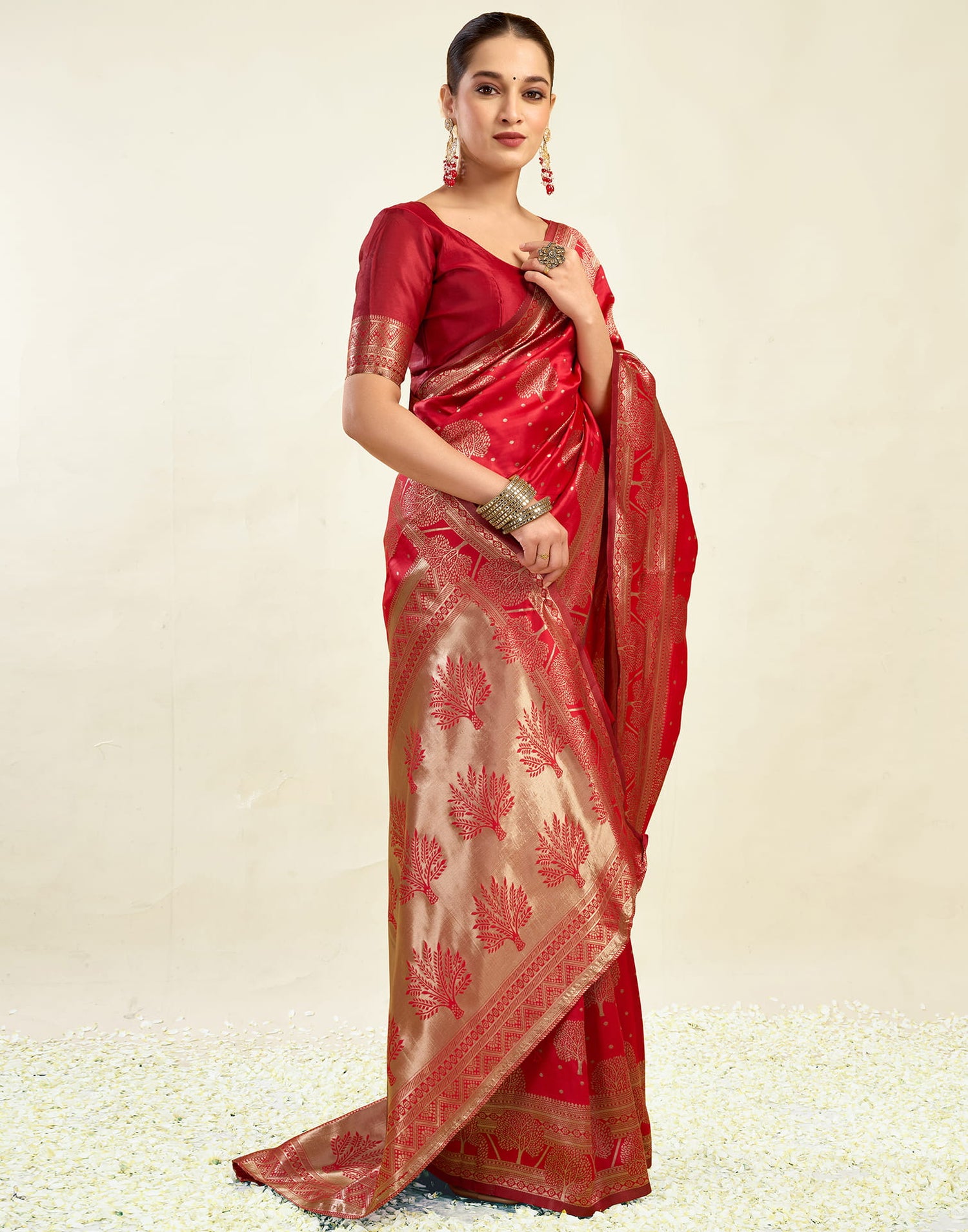 Red Silk Blend Woven Banarasi Saree