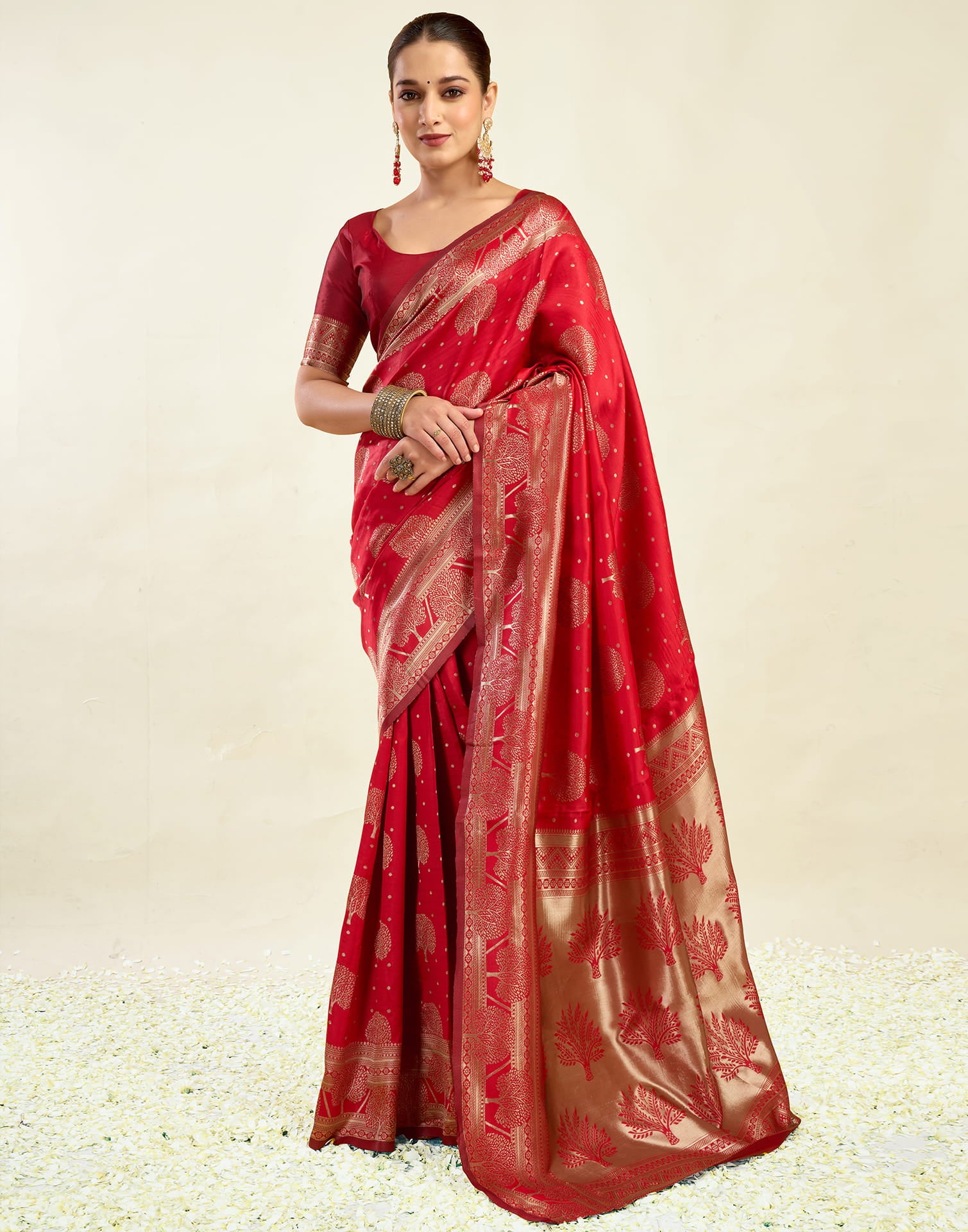 Red Silk Blend Woven Banarasi Saree