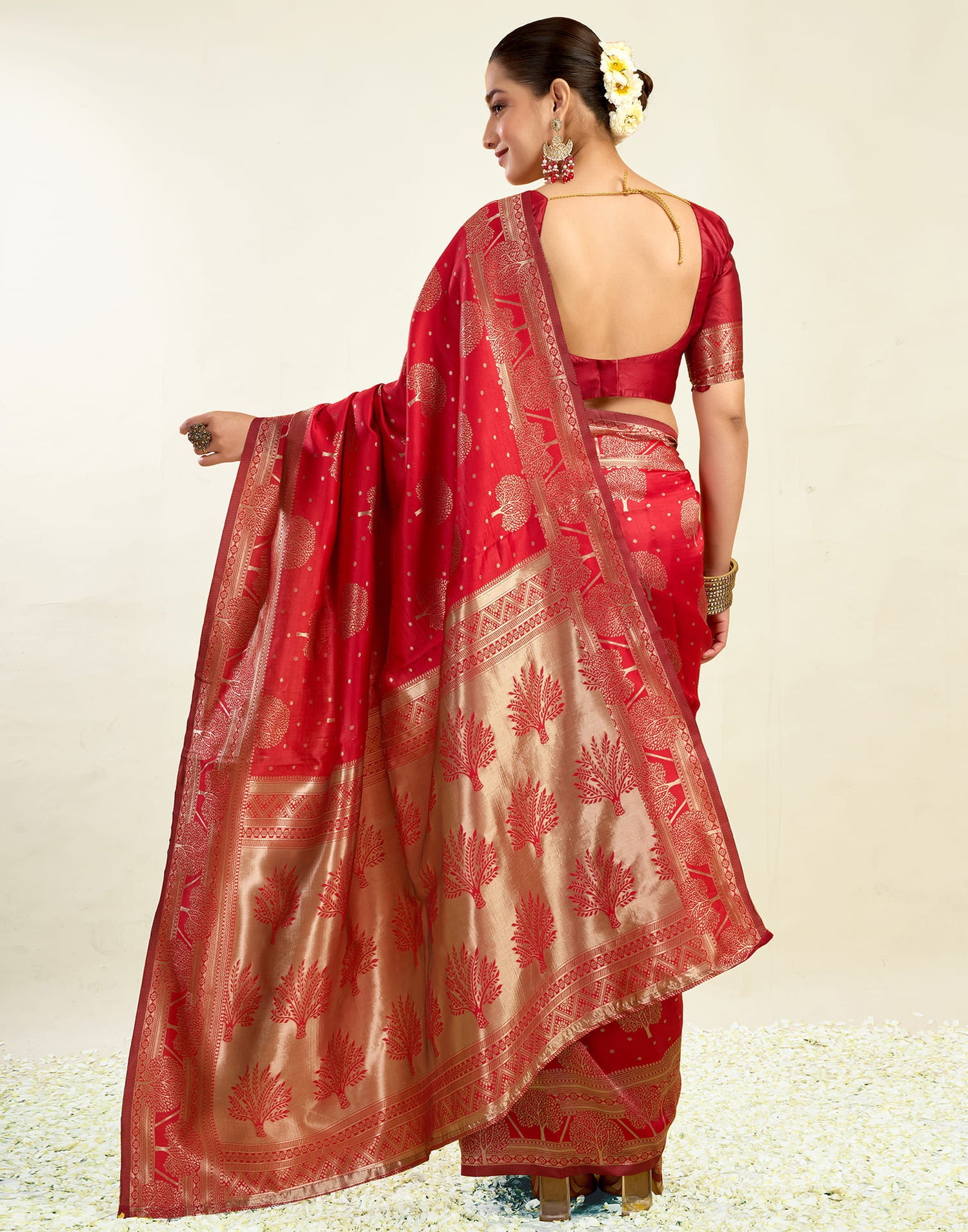 Red Silk Blend Woven Banarasi Saree