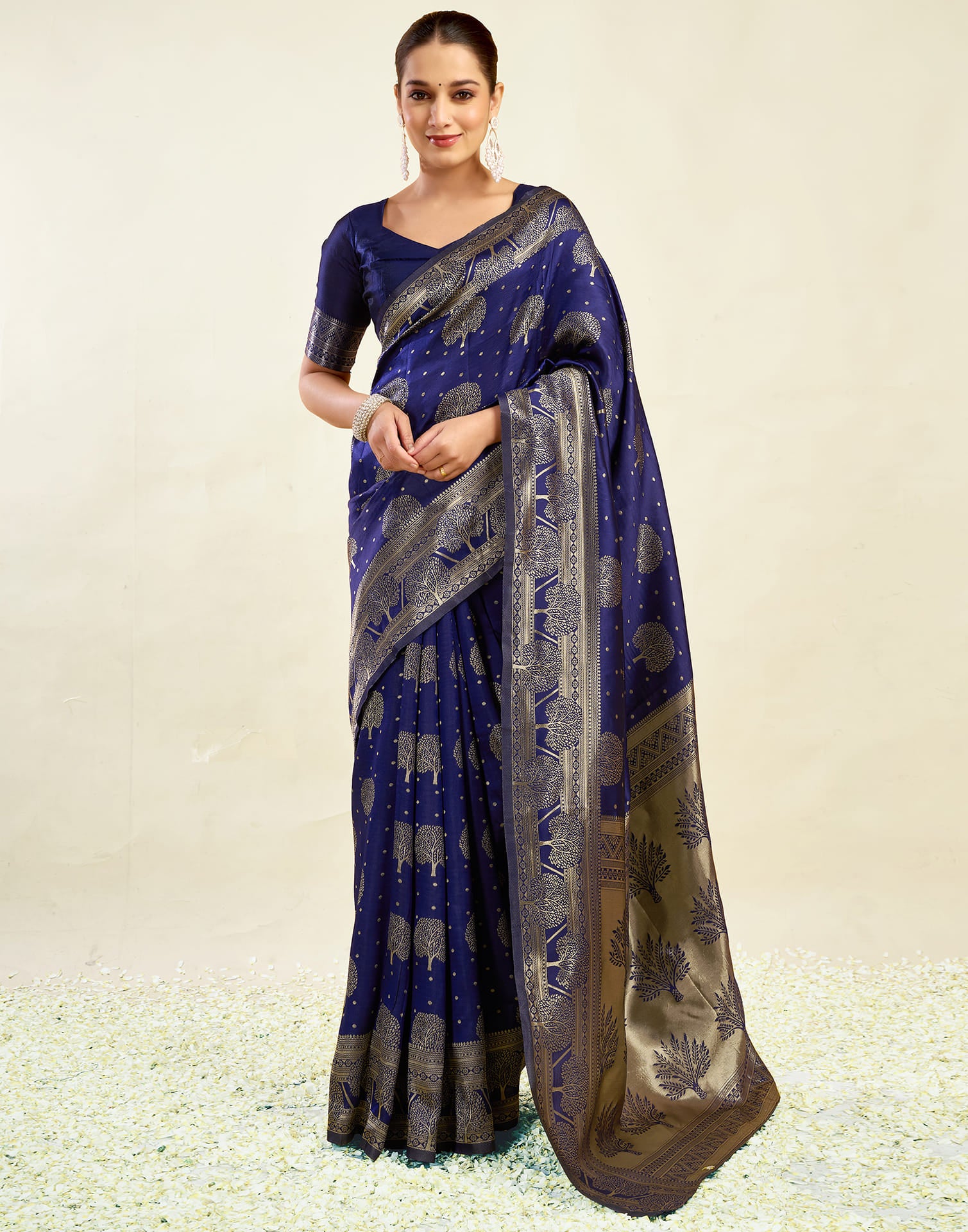 Blue Silk Blend Woven Banarasi Saree