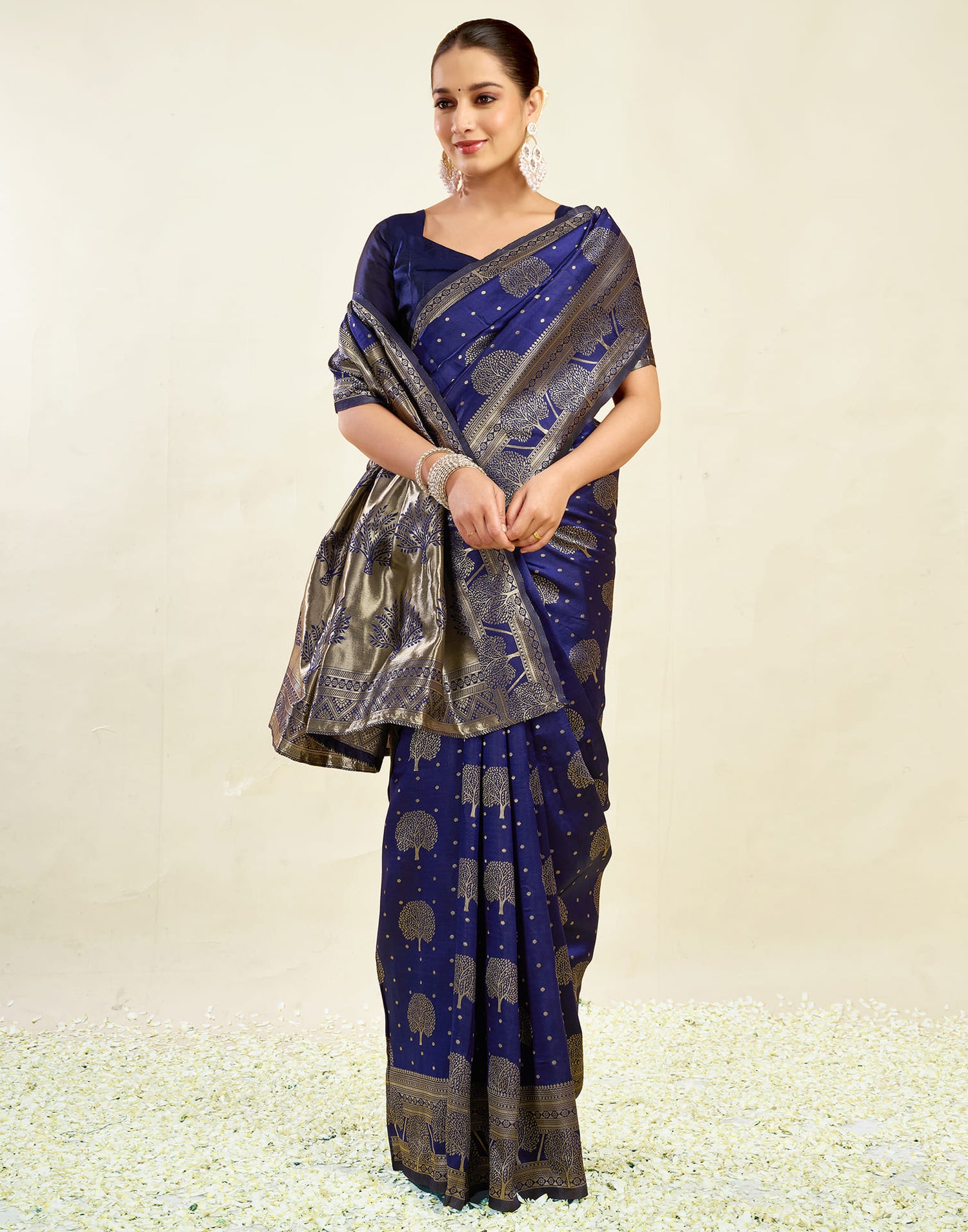 Blue Silk Blend Woven Banarasi Saree