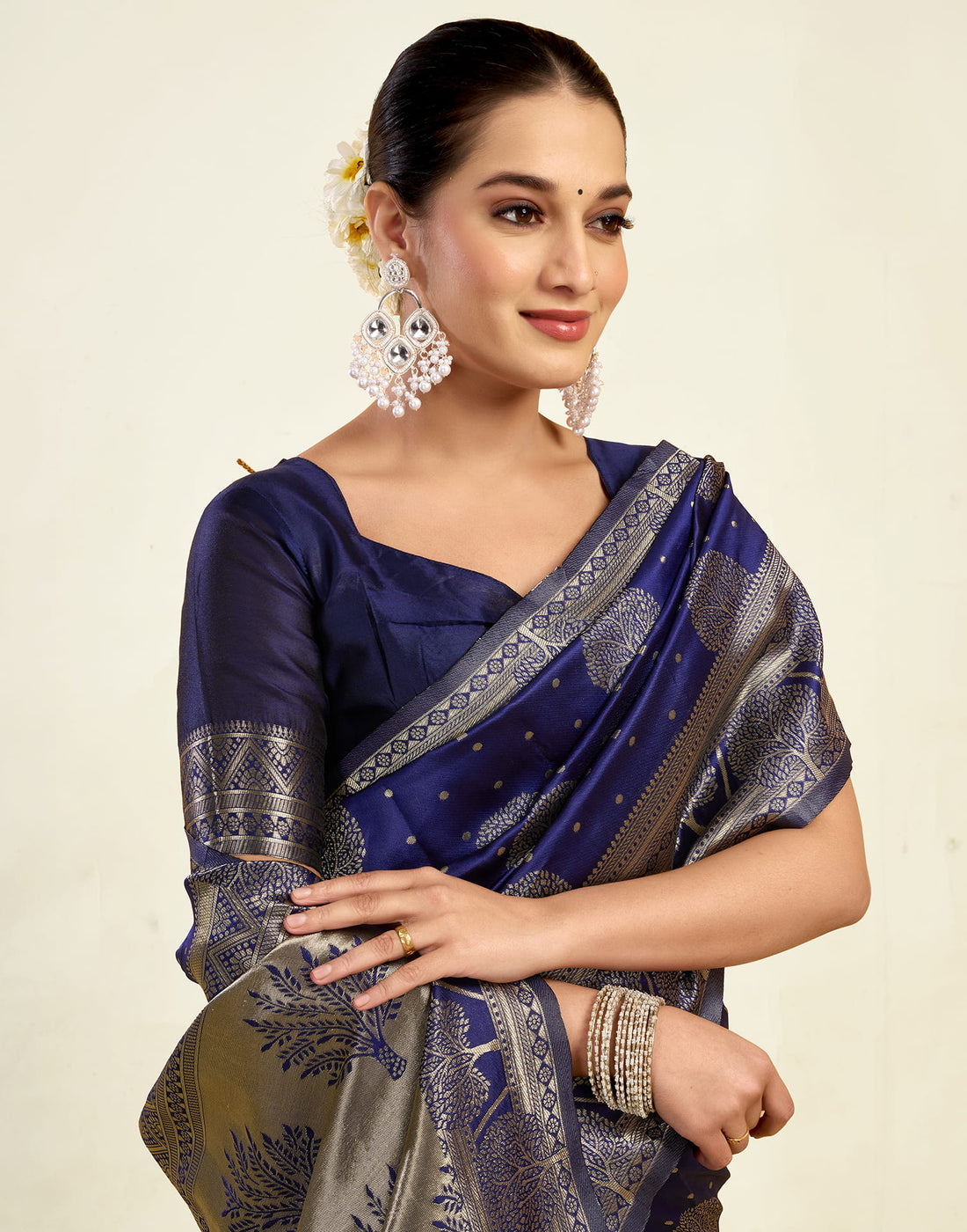 Blue Silk Blend Woven Banarasi Saree