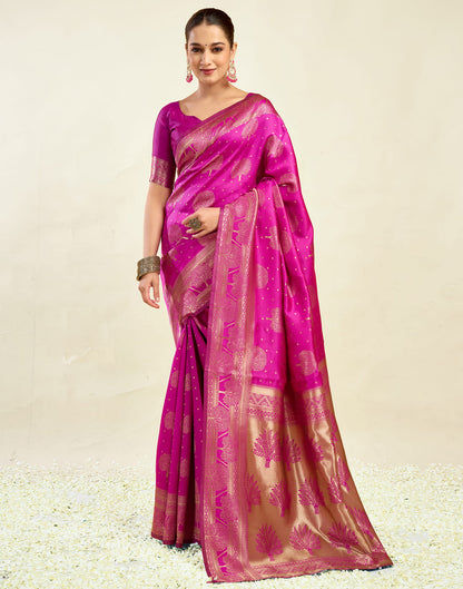 Pink Silk Blend Woven Banarasi Saree