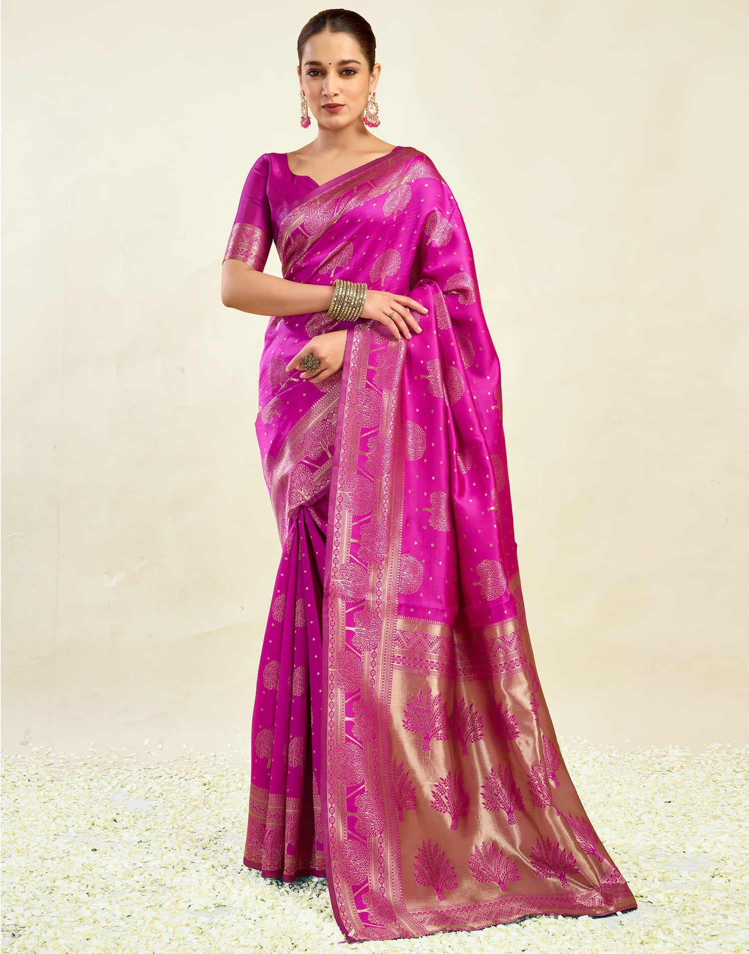 Pink Silk Blend Woven Banarasi Saree