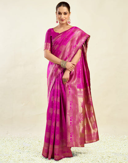 Pink Silk Blend Woven Banarasi Saree