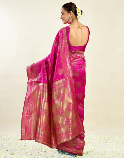 Pink Silk Blend Woven Banarasi Saree