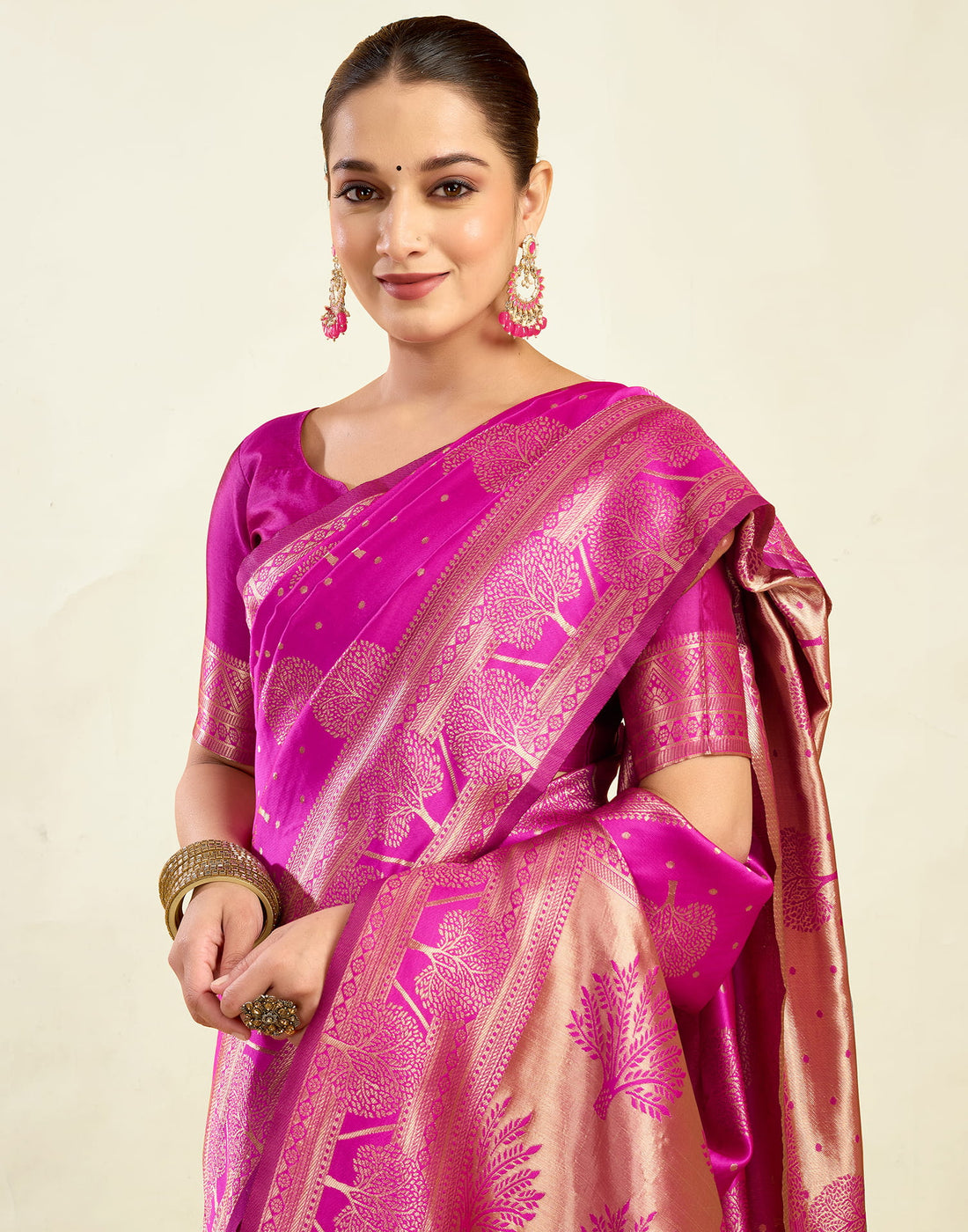 Pink Silk Blend Woven Banarasi Saree