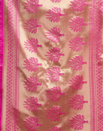 Pink Silk Blend Woven Banarasi Saree