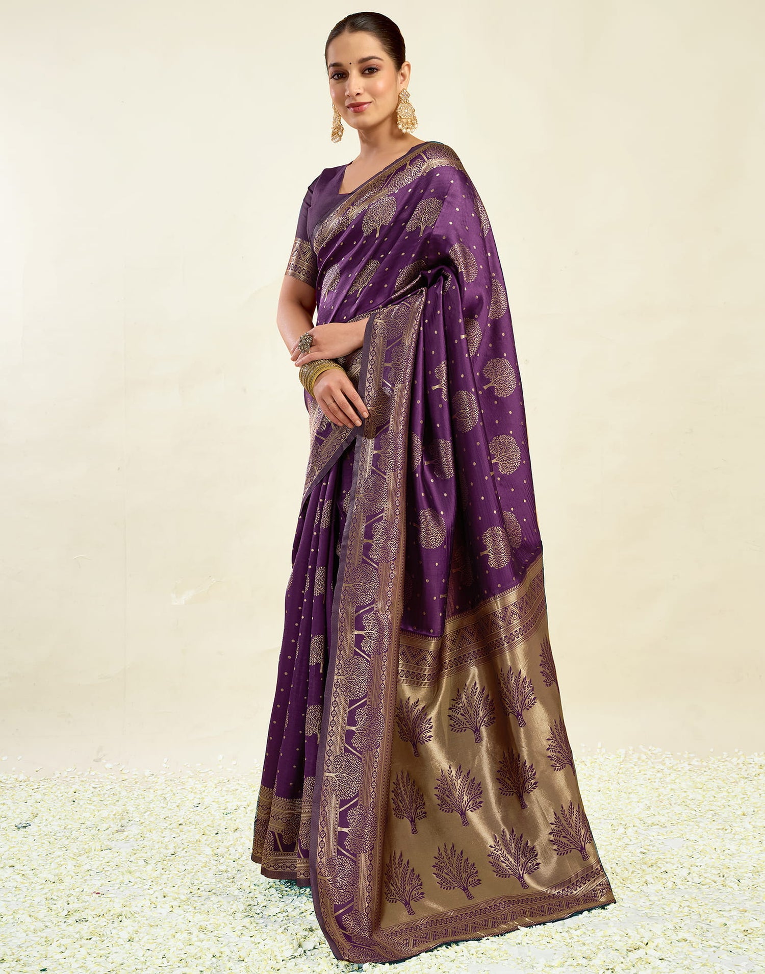 Purple Silk Blend Woven Banarasi Saree