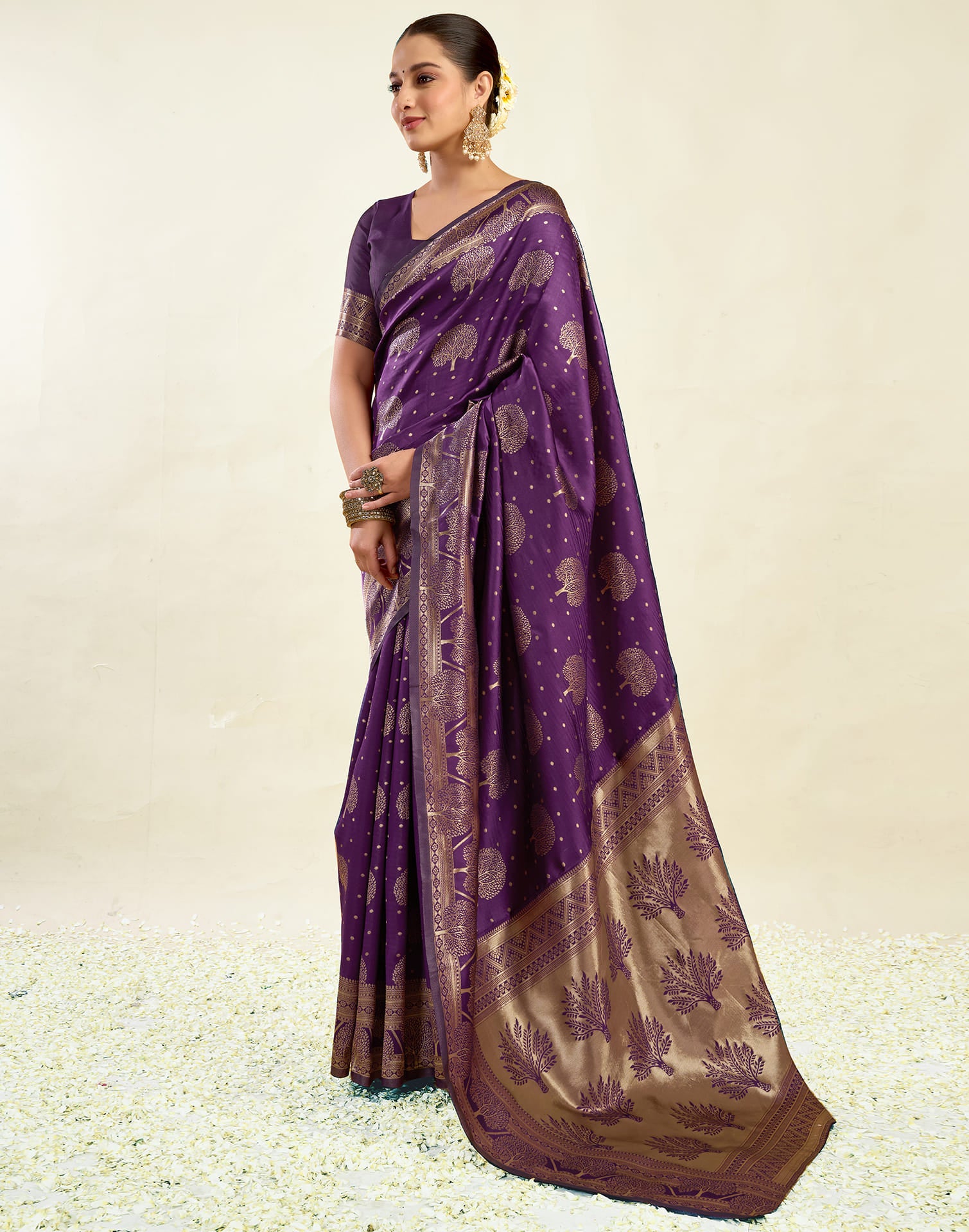 Purple Silk Blend Woven Banarasi Saree