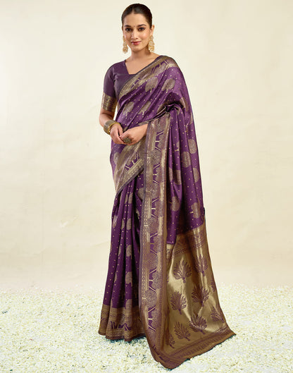 Purple Silk Blend Woven Banarasi Saree