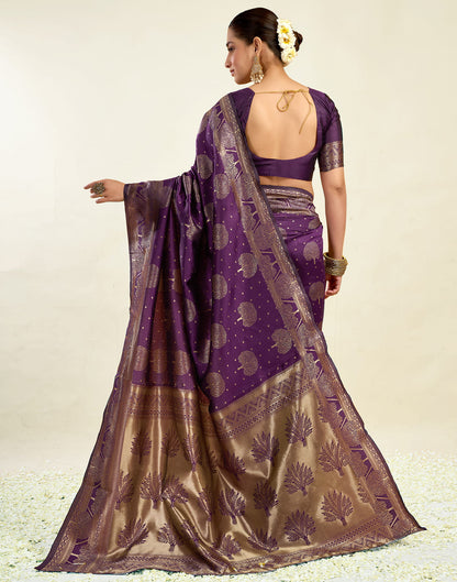 Purple Silk Blend Woven Banarasi Saree