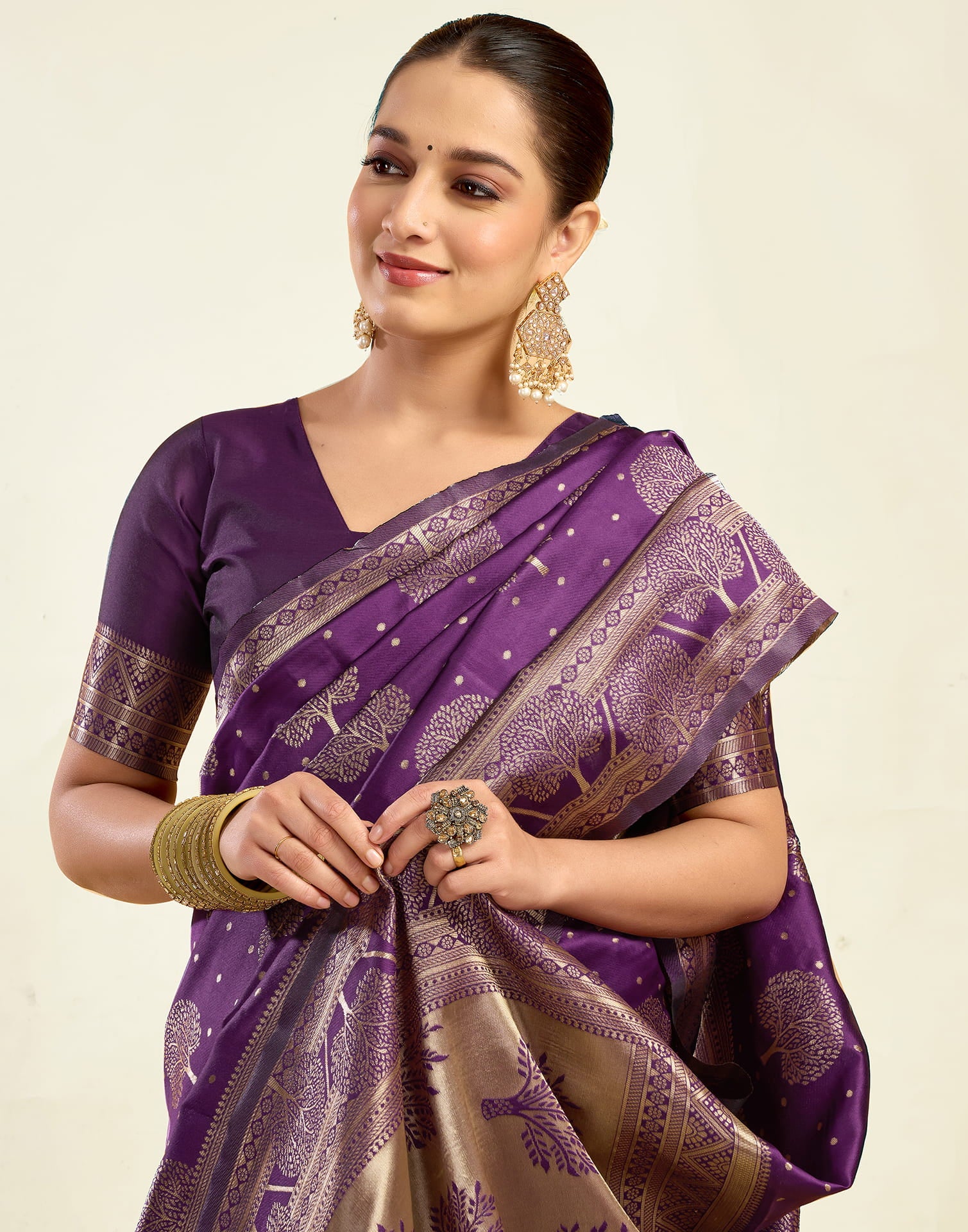 Purple Silk Blend Woven Banarasi Saree