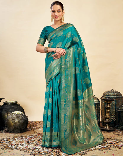 Green Silk Blend Woven Banarasi Saree