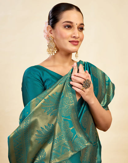 Green Silk Blend Woven Banarasi Saree