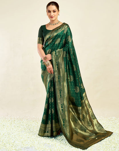 Green Silk Blend Woven Banarasi Saree