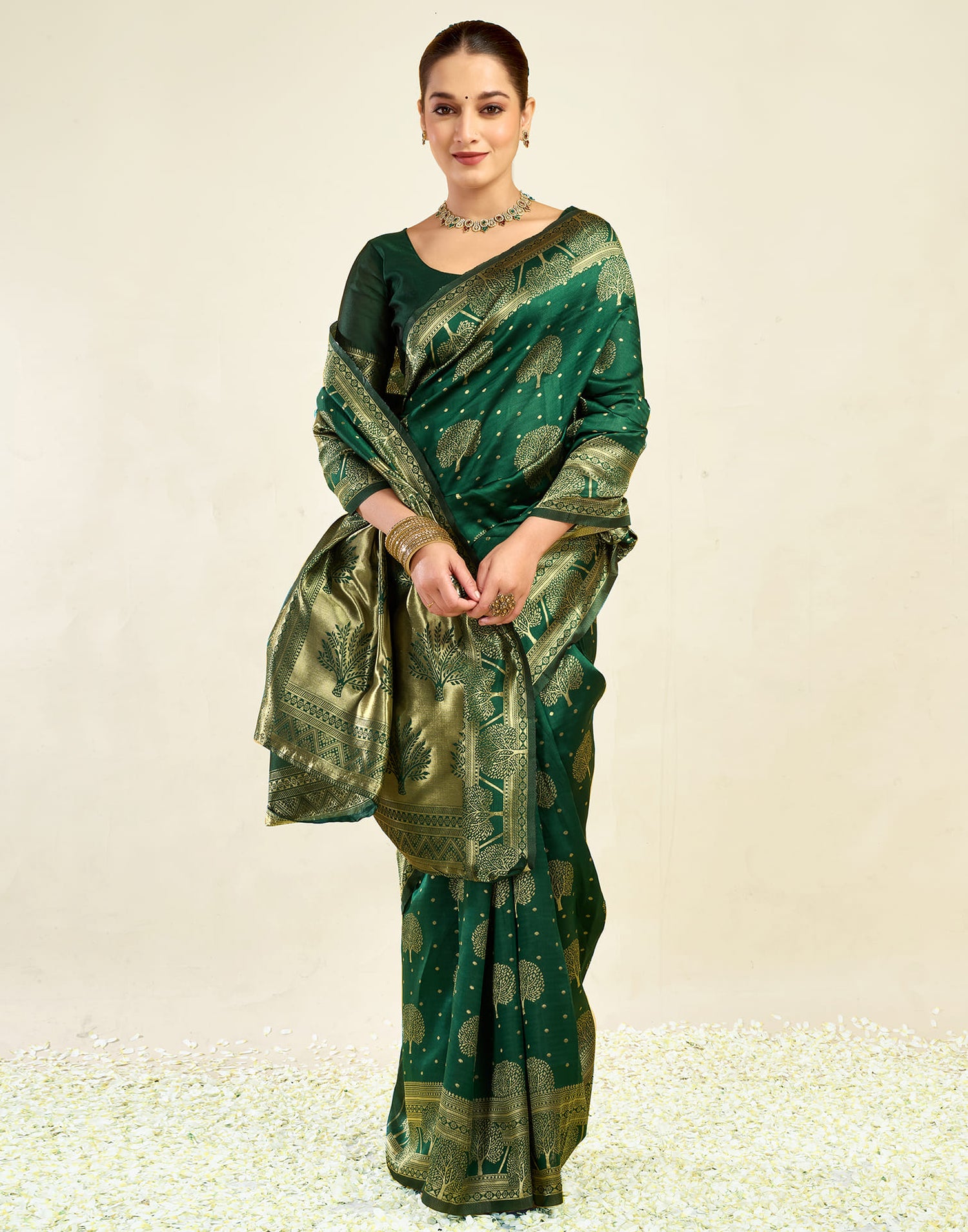 Green Silk Blend Woven Banarasi Saree