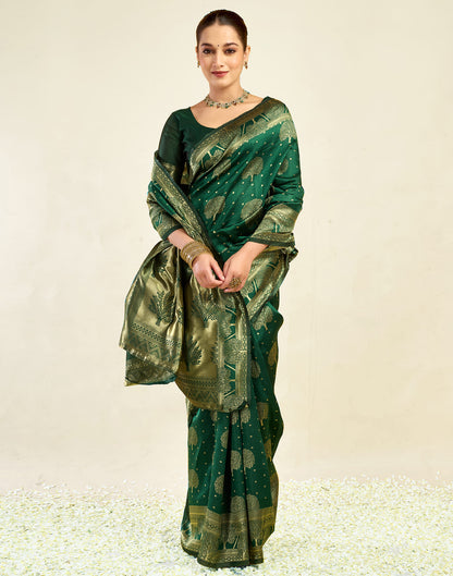 Green Silk Blend Woven Banarasi Saree