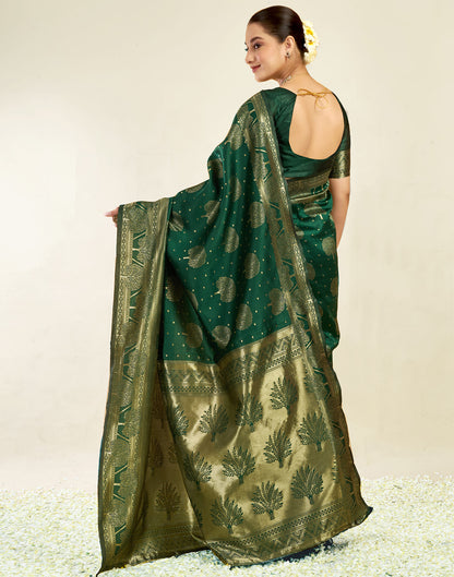 Green Silk Blend Woven Banarasi Saree