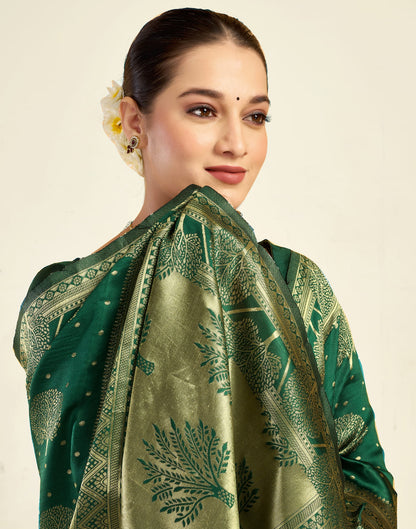 Green Silk Blend Woven Banarasi Saree