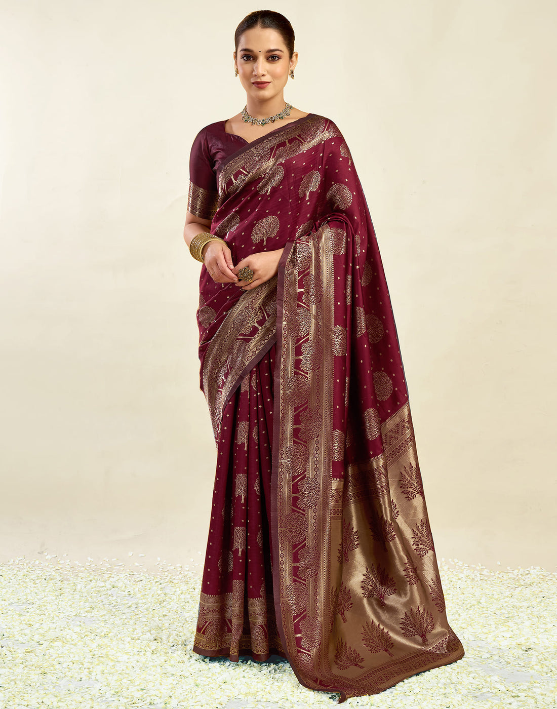 Maroon Silk Blend Woven Banarasi Saree