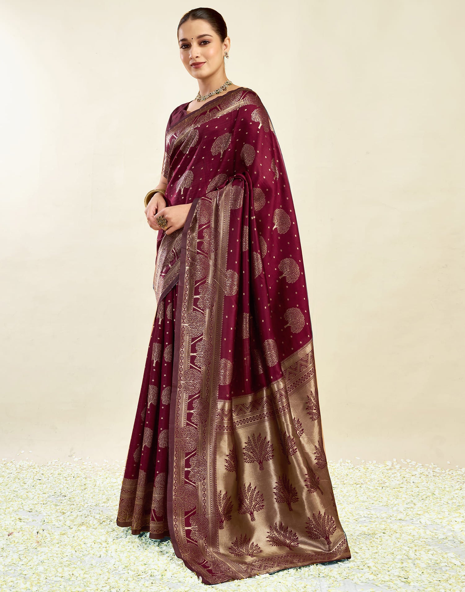 Maroon Silk Blend Woven Banarasi Saree