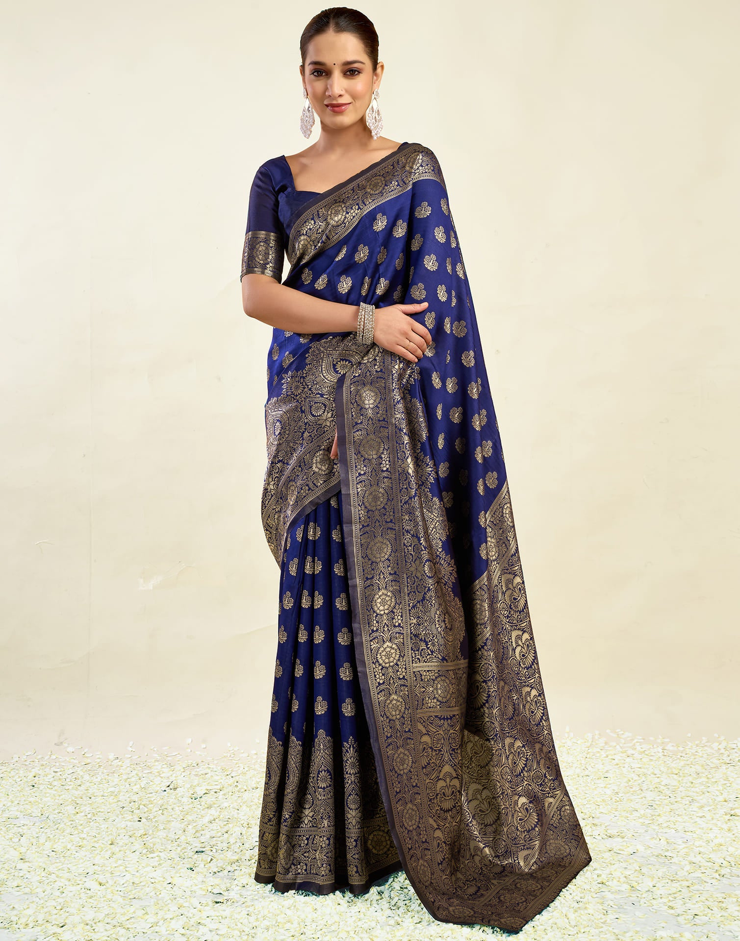 Blue Silk Blend Woven Banarasi Saree