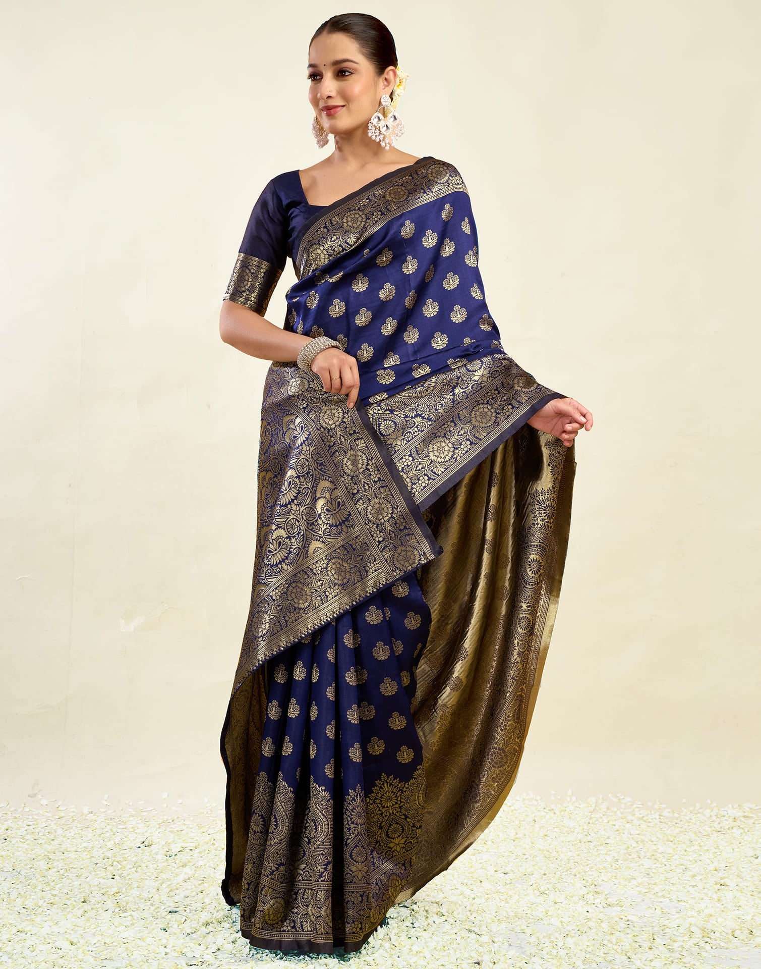 Blue Silk Blend Woven Banarasi Saree