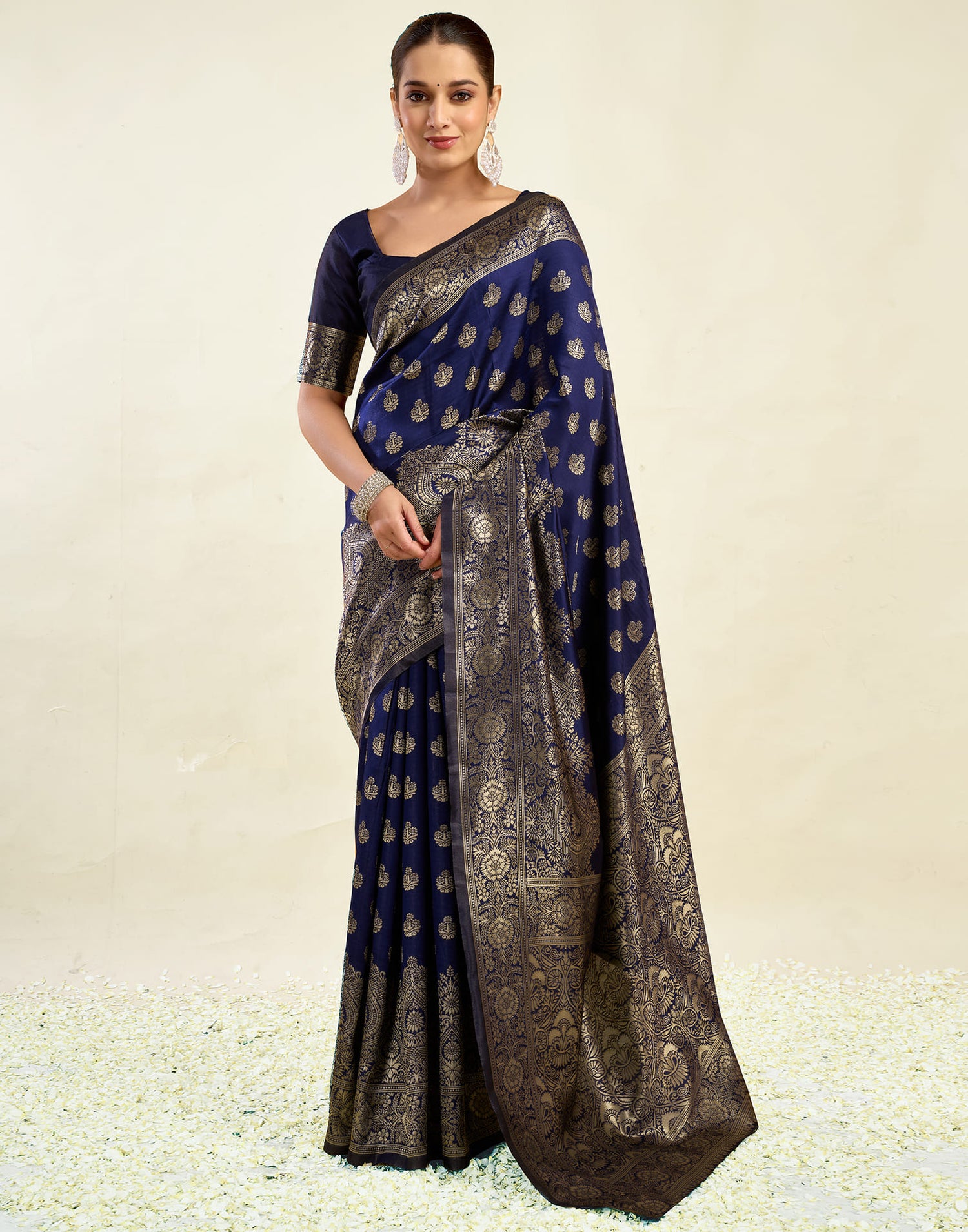 Blue Silk Blend Woven Banarasi Saree