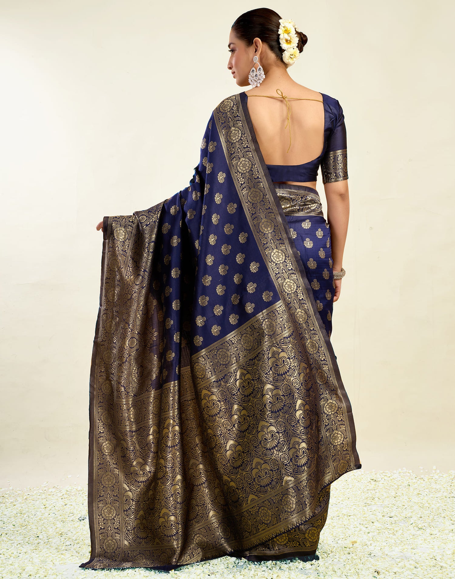 Blue Silk Blend Woven Banarasi Saree