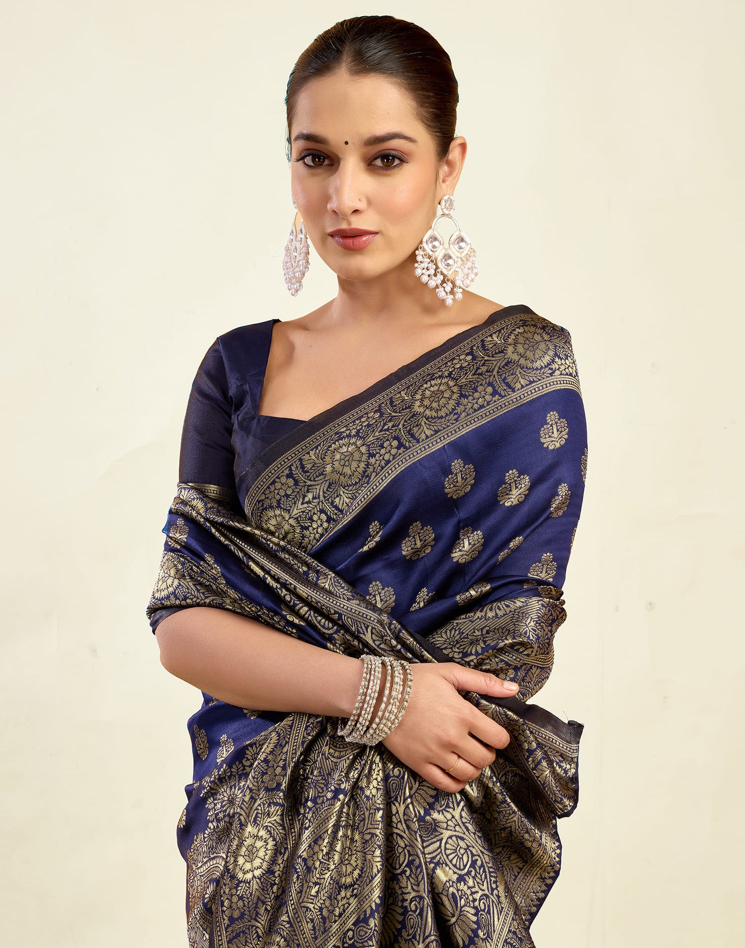 Blue Silk Blend Woven Banarasi Saree