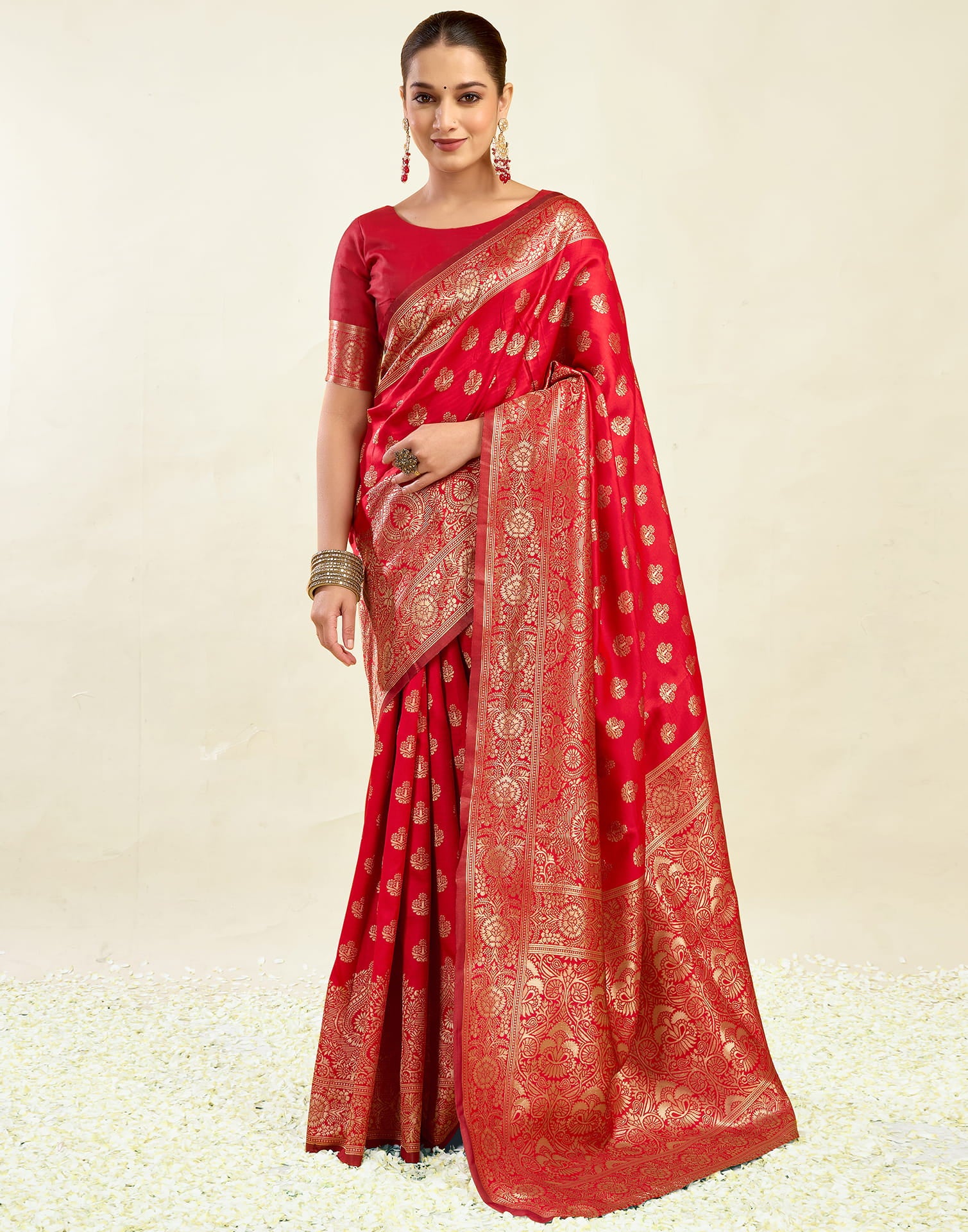 Red Silk Blend Woven Banarasi Saree